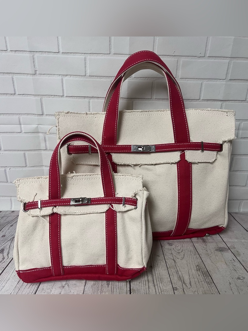 Set Red Sunwin Boatkin Beachkin Large + Small Canvas Bags NEW Laptop Beach
